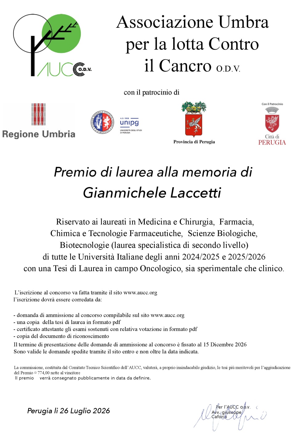 bando premio di laurea laccetti anni 2023 2024 e 2025 2026