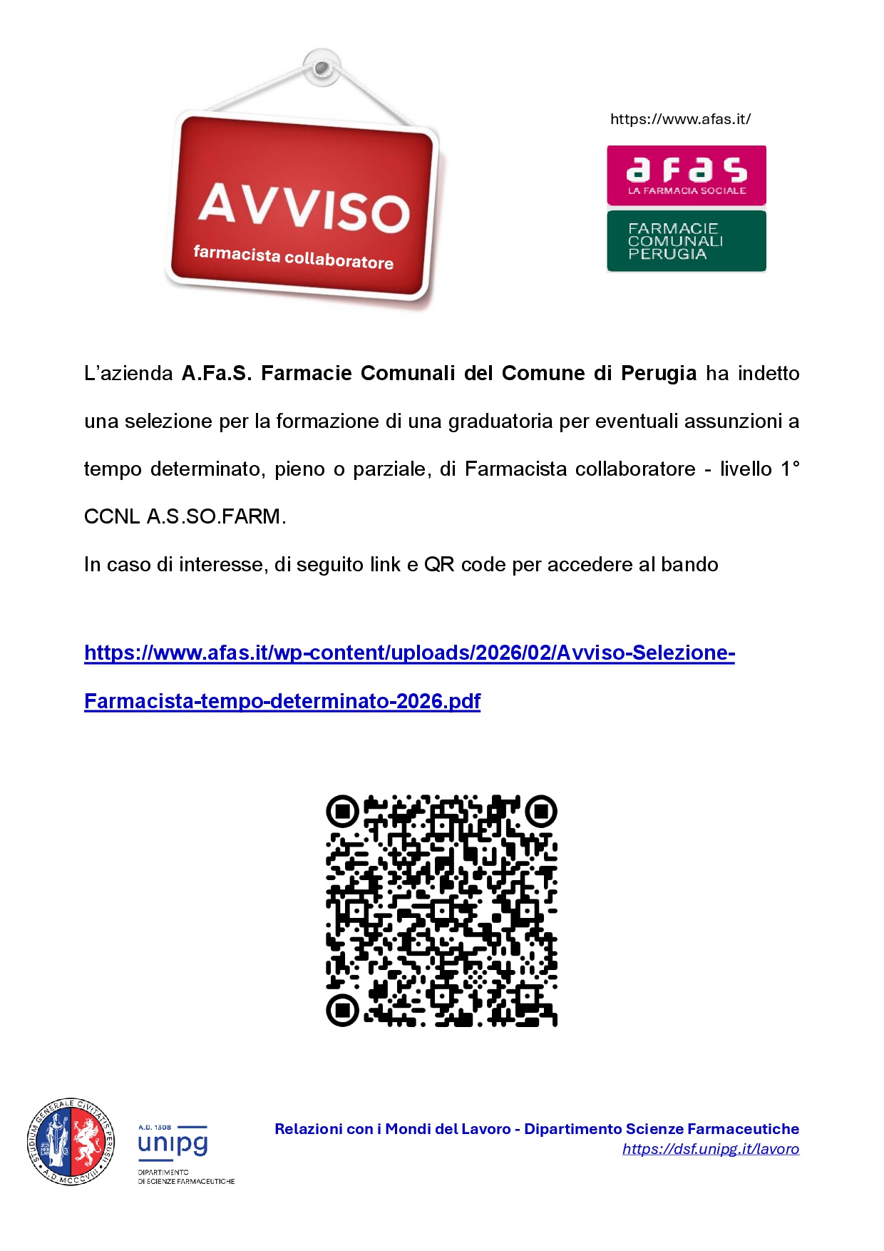 avviso farmacista collaboratore afas perugia